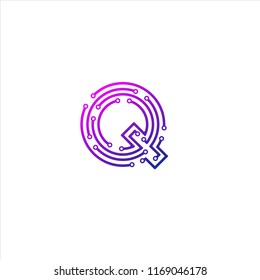 Letter Q logotype Green color Logo alphabet design template, Technology and digital abstract dot connection cross vector concept logo