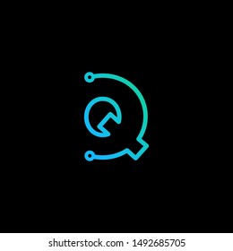 Letter Q logotype monoline Technology, digital, electronics, chip, connection concept. Modern Logo Technology for Business. Logotypes of Digital combining with circuit . - vector