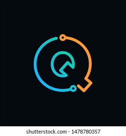 Letter Q logotype monoline,Technology and digital abstract circuit, connection concept -vector