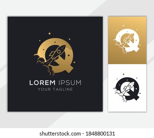 Letter Q with luxury abstract rocket logo template 
