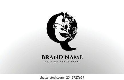 Letter Q luxury floral logo design template with Black color