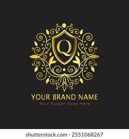 Letter Q luxury gold logo concept
