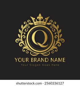 Letter Q luxury gold logo concept
