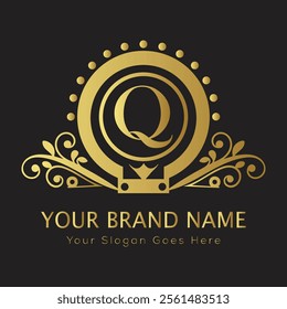 Letter Q luxury gold logo concept
