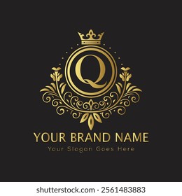 Letter Q luxury gold logo concept
