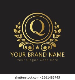 Letter Q luxury gold logo concept
