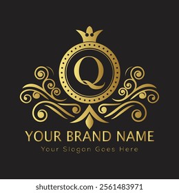 Letter Q luxury gold logo concept
