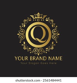 Letter Q luxury gold logo concept
