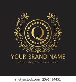 Letter Q luxury gold logo concept
