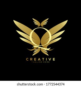 Letter Q Luxury Gold Thin Wing Logo Template