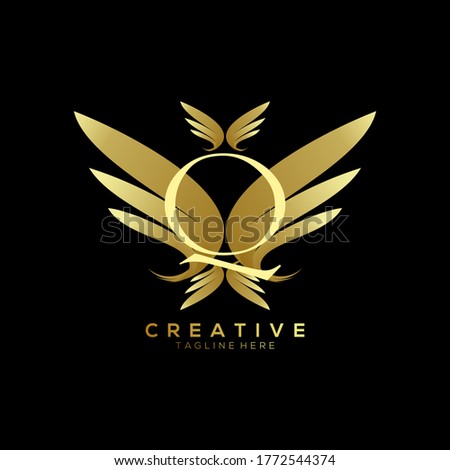 Letter Q Luxury Gold Thin Wing Logo Template