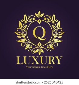 Letter Q luxury golden flower logo vector illustration.