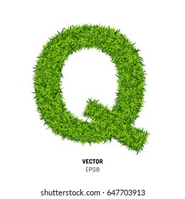The Letter Q Made of Green Grass Texture. 3d Vector Illustration on White Background