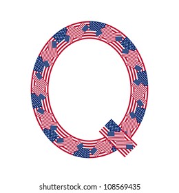 Letter Q made of USA flags on white background from USA flag collection, Vector Illustration