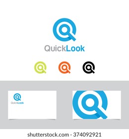 Letter Q or Magnifying Glass Symbol With Business Card Template