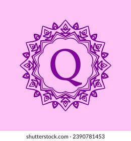 letter Q mandala elegant circular border initial vector logo design