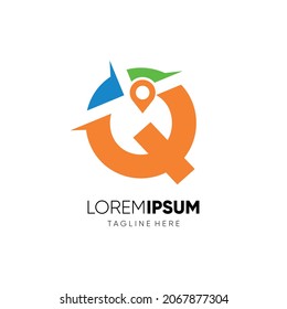 Letter Q Map Location Logo Design Graphic Icon Emblem Illustration Background Template