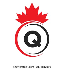 Letter Q Maple Leaf Logo Template Symbol of Canada. Minimal Canadian Business, Company Logo Concept With Q Alphabet Vector