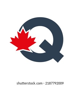 Letter Q Maple Leaf Logo Template Symbol Of Canada. Minimal Canadian Logo Business And Company Identity