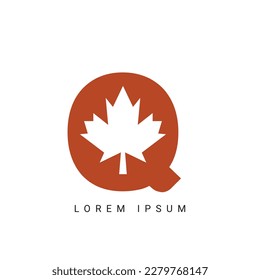Letter Q Maple Leaf Logo Template Symbol of Canada. Minimal Canadian Logo Business and Company Identity