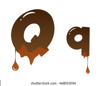 Letter Q with melted chocolate theme on white background
