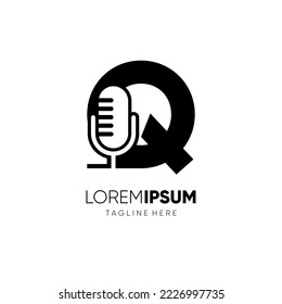 Letter Q Microphone Podcast Logo Design Vector Icon Graphic Emblem Illustration Background Template