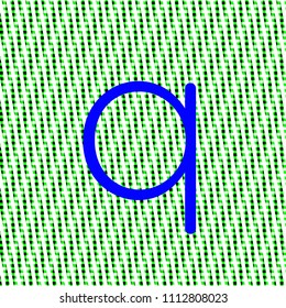 letter q minuscule bright blue color, intense on green texture with woven look in editable vector