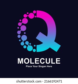Letter Q Molekül dots Logo Vektordesign. Geeignet für Business, Initial, Medizin, Wissenschaft, Technologie, Labor, Elektronik