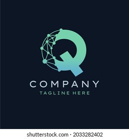 Letter Q Molecule Logo, Bio Tech Connect Dots Science Technology Logo Design Vector