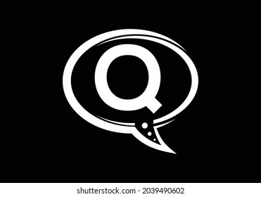 Letra Q alfabeto monograma con un icono de charla de burbuja. Conversando, chateando el concepto de logo. Diseño de logotipo moderno para un negocio de consultoría.