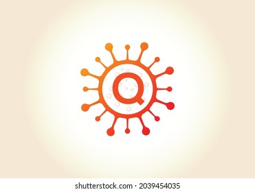Letter Q monogram alphabet with Coronavirus cells. Lab logo sign symbol design vector template. Font emblem. Coronavirus (Covid-19). Stop Coronavirus