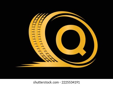 Letter Q monogram alphabet With a Sport Car Automotive Car Repair Logo Design Concept With Transport Tire Icon Vector Template.