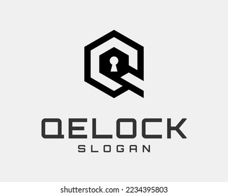 Letter Q Monogram Hexagon Geometric Keyhole Lock Padlock Safety Protection Secure Vector Logo Design