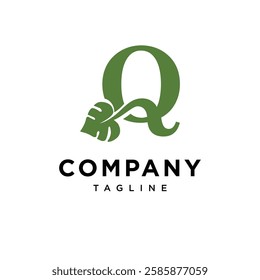 Letter Q Monstera Leaf Spade Logo Icon Vector