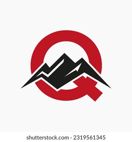 Logo für den Buchstaben Q. Berglandschaftslogo in Kombination mit Hill-Symbol und Vorlage