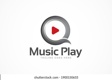 letter q multimedia play logo template