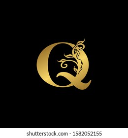 Letter Q Nature Floral  Leaves logo icon. Golden Luxury design concept floral leaves with letter Q  logo icon for luxuries bussiness or more campany identity.