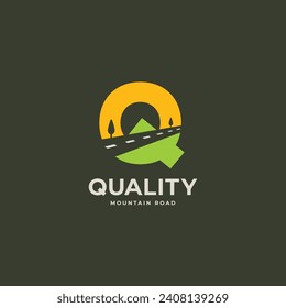 Letter Q with nature mountain road logo vector icon illustration. Isolated object on background