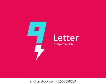 Letter Q or number 9 lightning logo icon design template elements