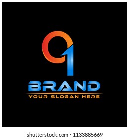 Letter Q with number one on black background. logo with a basic gradient, 