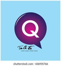 Letter Q on bubble talk icon as an integrated communication. Design Template for the communication, commercial, technology, and campaign activities