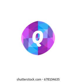 letter Q on crystal polygonal circle,logo design, isolated on white background.