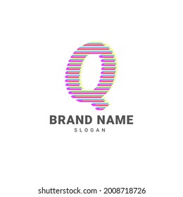 letter Q optic illusion logo, trendy glitch alphabet brand