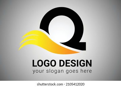 Letter Q with Orange gradient color Elegant Minimalist Wing Design. Creative Q letter Swoosh Icon Vector Illustration.