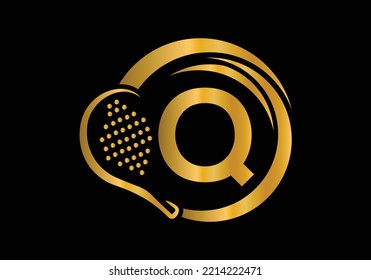 Letter Q Padel Racket Logo Design Vector Template. Beach Table Tennis Club Symbol. business, and company identity