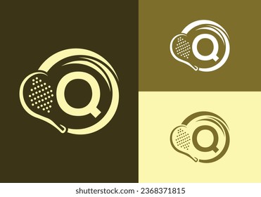 Letter Q With Padel Racket Logo Design Vector Template. Beach Table Tennis Club Symbol. business, and company identity