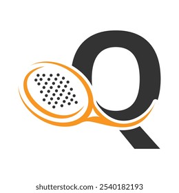 Letter Q With Padel tennis Racket Logo Design Vector Template. Beach Table Tennis Club Symbol. business, and company identity