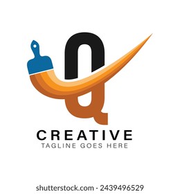 Letter Q Paint Brush Logo. Alphabet Q House Paint Business Icon