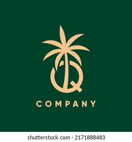 Letter Q Palm Tree Logo Design Vector Icon Graphic Emblem Illustration 