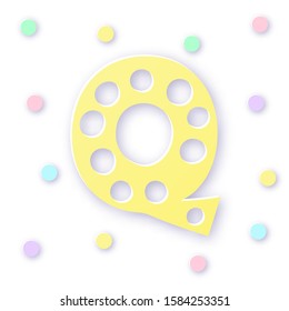 Letter Q in paper cut style on white background. Typographic design. Bold capital yellow letter